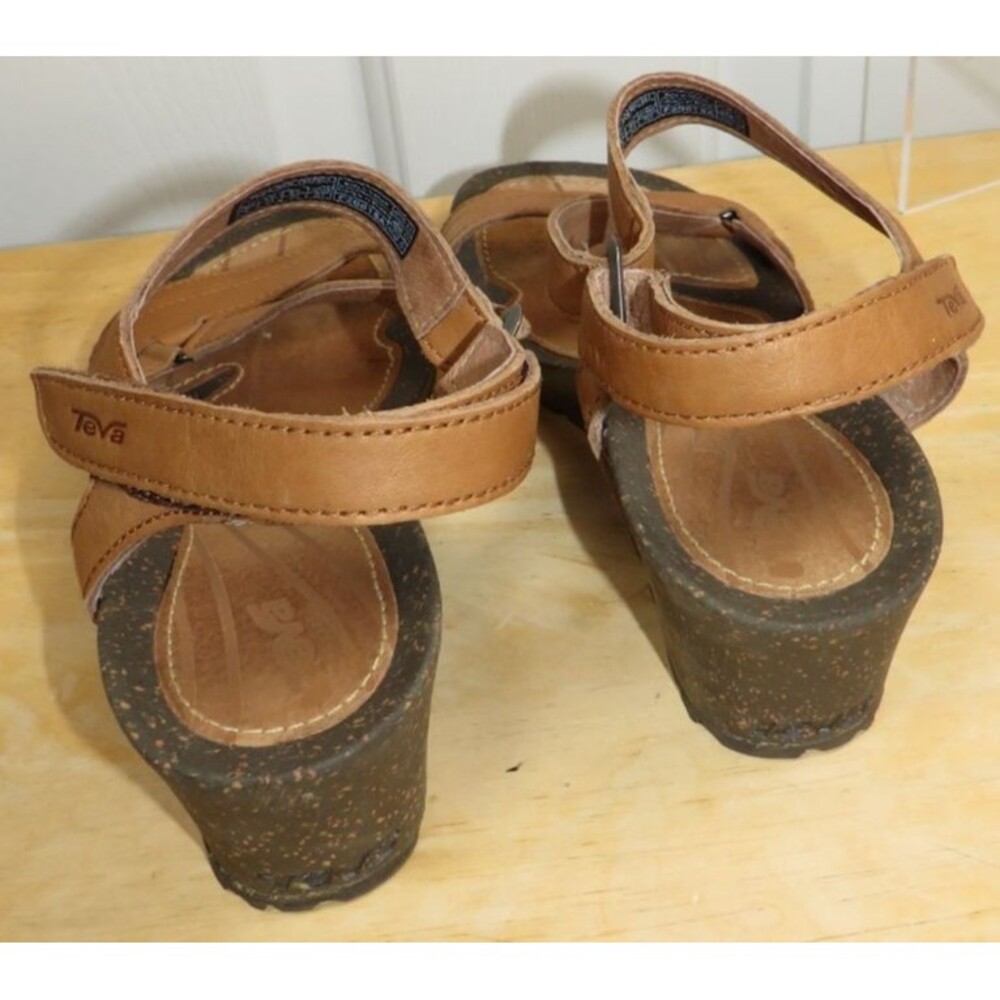 Teva Cabrillo Crossover Wedge Sandals Ankle Strap Brown Leather Size 8 - Picture 5 of 7